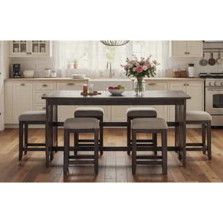Sunvega Dark Brown Finished Drop Leaf Table with 4 Stools Space Saver