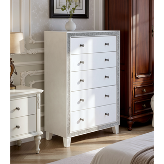 Sunvega Mirrored and Champagne Finish Nightstand with Two Spacious Storage Drawers