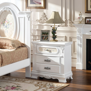 Sunvega White 2-Drawer Nightstand with Floral Motifs and Felt Lined Top