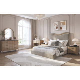 Sunvega Eucalyptus Veneer Nightstand with Stone Top and USB Charging Port