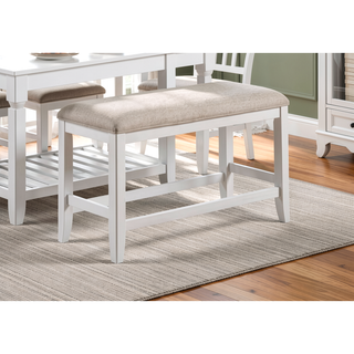 Sunvega Transitional White Finish Upholstered Counter-Height Dining Bench with Linen Look Fabric