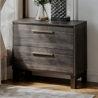 Sunvega Contemporary Two Tone Antique Gray 2 Drawer Nightstand with Brass Pulls
