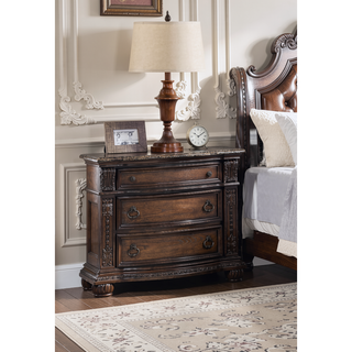 Sunvega Traditional Formal Style Nightstand with Marble Tops and Three Drawers