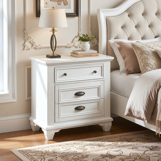 Sunvega White Finish Solid Acacia Wood Nightstand with Two Dovetail Drawers