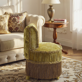 Sunvega Gold Vanity Stool with Opulent Rococo Style and Button Tufted Back