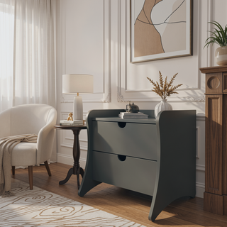 Sunvega Mid-Century Modern White Nightstand with Two Spacious Drawers