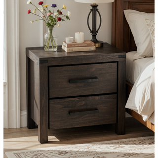 Sunvega Modern Espresso Solidwood Nightstand with Drawers and Bar Handle