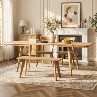 Sunvega Solid Red Oak Wood Bench with Tapered Legs for Dining and Entryway