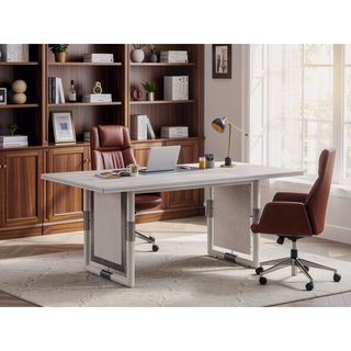 Sunvega Modern Natural Finish Dining Table with Double Pedestal Base