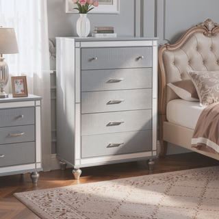 Sunvega Contemporary Silver Chest with Crocodile Texture Diamond Crust Handles