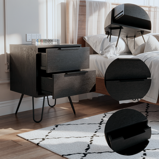 Sunvega Modern End Table with Two Drawers and Hairpin Legs for Bedroom