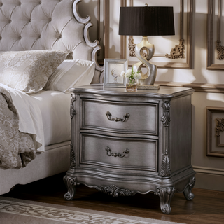 Sunvega Antique Platinum Nightstand with Felt-Lined Drawers and Safety Stop