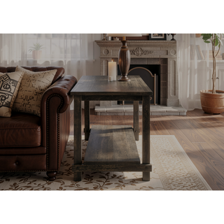 Sunvega Weathered Grey Counter Height Table with Bottom Shelf and Durable Wooden Top