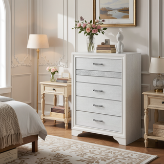 Sunvega Chic White 6-Drawer Bedroom Chest with Jewelry Drawer and Felt Lining