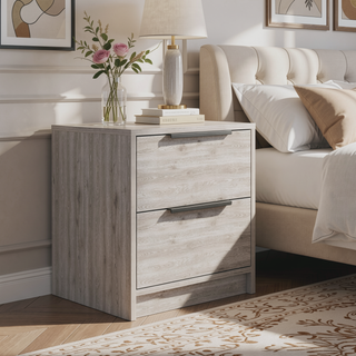 Sunvega Light Gray Two Drawer Nightstand with Metal Handle for Bedroom