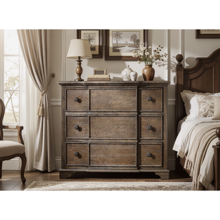 Sunvega Weathered Oak Finish Chest with 5 Elegant and Durable Storage Drawers