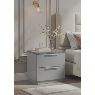 Sunvega Mist Nightstand with Two-Tone High-Gloss Marble Lacquer Finish and Two Spacious Drawers