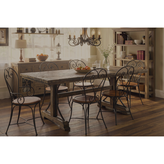 Sunvega Industrial Style Trestle Base Rectangular Dining Table with Curved Metal Accents