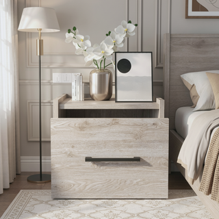 Sunvega Light Gray Floating Nightstand with Accessible Storage Drawer for Bedroom
