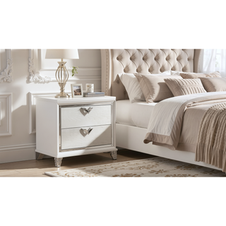 Sunvega Modern White Nightstand with LED Glow and V-Shape Handles