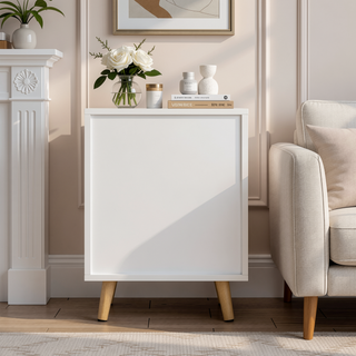 Sunvega Modern White Bedside Cupboard with Drawer and Shelf for Storage