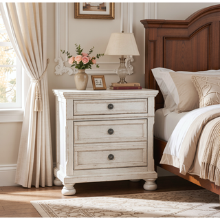 Sunvega Antique Brown Finish Nightstand with Hidden Drawer and Bun Feet