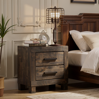 Sunvega Rustic Golden Brown Nightstand with Wooden Handles and Thick Block Feet
