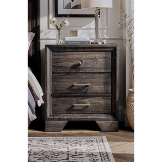 Sunvega Contemporary Dark Wood Finish Nightstand with Two Drawers and Metal Knobs