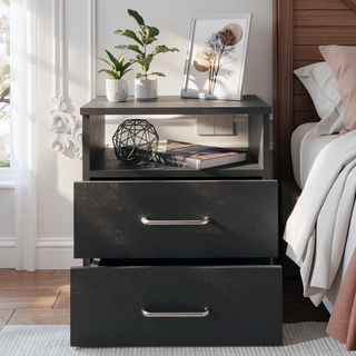 Sunvega 19.9 Inch High Nightstand with Two Drawers and One Open Shelf