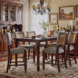 Sunvega 47.5 Inch Faux Marble Top Bar Dining Table with Walnut Legs for Kitchen