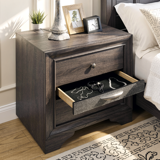 Sunvega Modern Black Nightstand with Hidden Jewelry Drawer and Nickel Knob