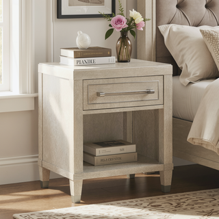 Sunvega Light Oak Finish Nightstand with Charging Ports Drawer and Shelf