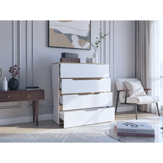 Sunvega Superior Top Four Spacious Drawers Dresser in Black Wengue Light Oak Finish
