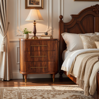 Sunvega Solid Wood Emerson Ribbed 3-Drawer Chest with Antique Brass Handles