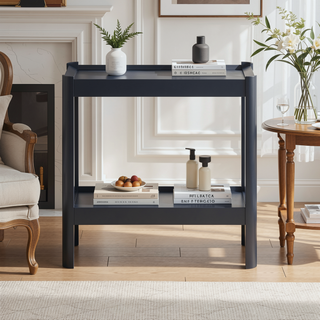 Sunvega White Modern Nightstand with Two Spacious Shelves and Rounded Corners