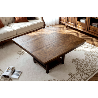 Sunvega Dark Brown Dining Table with Extendable Leaf and Bottom Shelf