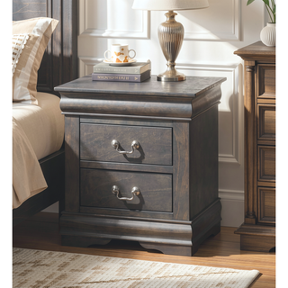 Sunvega Dark Grey 2-Drawer Nightstand with Elegant Metal Hardware and Ample Storage