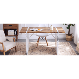 Sunvega Modern MDF Dining Table with Wood Textured Desktop and White Marble Legs