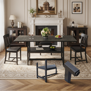 Sunvega Minimalist Dining Table with Walnut Textured MDF Top and Storage Shelf