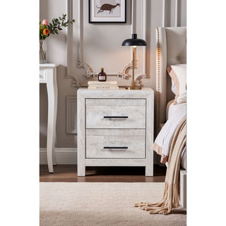 Sunvega Modern Gray Wood 2-Drawer Nightstand with Black Handles for Bedroom Storage