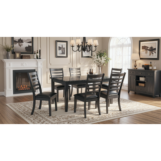 Sunvega Transitional Style Dark Gray 7pc Dining Set with Faux Marble Table Top