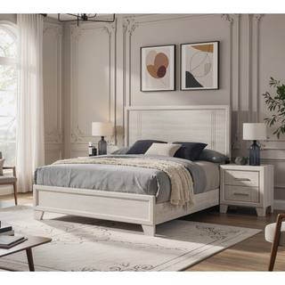 Sunvega Contemporary White Beige Finish Wooden Nightstand with Two Drawers