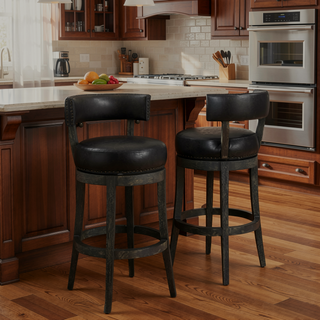 Sunvega 26 Inch Counter Height Swivel Bar Stool in Onyx Faux Leather and American Gray Wood