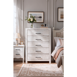 Sunvega Modern 5-Drawer Chest in Natural Rustic Made from Solid and Manufactured Wood