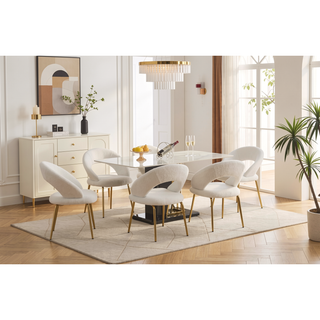 Sunvega Velvet Fabric Dining Chair with Curved Backrest and Golden Metal Legs for Kitchen