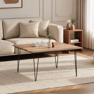 Sunvega 54-inch Square Dining Table in Natural with Solid Mango Wood Top and Hairpin Legs