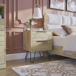 Sunvega Light Oak Finish Two-Drawer Rectangle Nightstand with Steel Legs