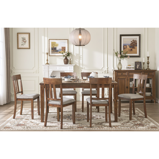 Sunvega 7-Piece Dining Table and 6 Chairs Set with Textured Fabric Upholstery