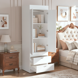 Sunvega White Finish Armoire Tarento with Two Drawers and Double Door Cabinet