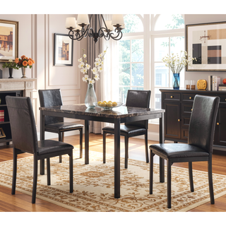 Sunvega Brown Faux Marble Table Top with Black Metal Frame Dining Table
